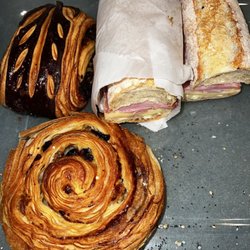 Julien Boulangerie - Chocolate pastry, ham and cheese sandwiches, and a swirl