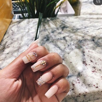 Creative Design - Gel Acrylic Ombré w/ Gems & Gold Stripe ($70) lasted over a month!! - Nail Salons Near Me - Vista, California Creative Design - Gel Acrylic Ombré w/ Gems & Gold Stripe ($70) lasted over a month!! - Nail Salons Near Me - Vista, California