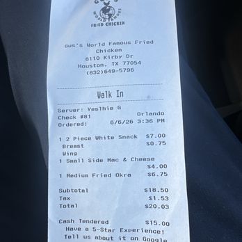 Gus’s Fried Chicken - Receipt - Southern Near Me - Houston, Texas Gus’s Fried Chicken - Receipt - Southern Near Me - Houston, Texas
