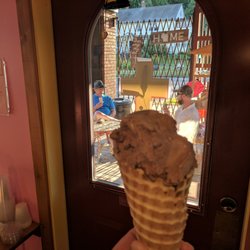 The Filling Station - Two scoops of zanzibar dark chocolate in a waffle cone as I head outside