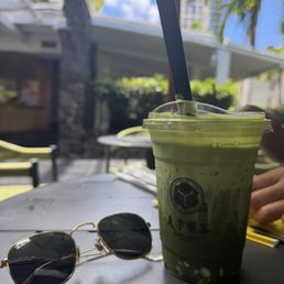 Iced Matcha with mostly water aka as Matcha Americano topped off with Matcha soy cold foam crème Iced Matcha with mostly water aka as Matcha Americano topped off with Matcha soy cold foam crème