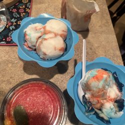 Street Treats - Shark attack x2, elote bowl, tropical sunrise (wrong order)