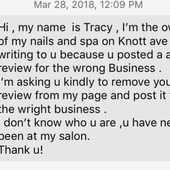 My Nails & Spa - Store owners shouldn't personally message clients asking to remove a review to keep their Yelp page glowing. I could not believe this . - Skin Care Near Me - Anaheim, California