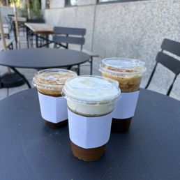 Two Brown sugar shaken oat milk espresso and black iced coche with coconut cream