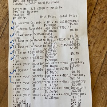 Odessa Grocery - Receipt from Odessa Grocer - Grocery Near Me - Valley Village, California