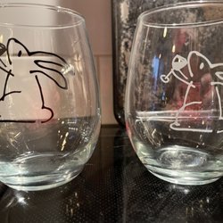 Glass With A Twist - Screen printed and etched Wine Bunnies wine glasses from Glass With A Twist
