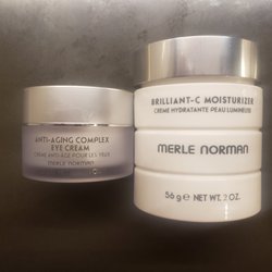 Merle Norman Cosmetics - The Brilliant-C Moisturizer is perfect, not too heavy. The Anti-Aging Complex Eye Cream is a favorite.