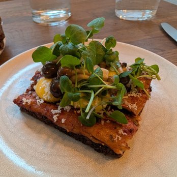 Norrlyst - CHRISTIANSÖPIGEN'S SPICY HERRING // 120  Confit egg yolk, horseradish, pickled beech caps - Danish Near Me - Copenhagen, 84