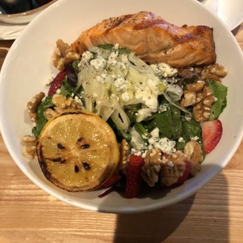 The Marq - Strawberry salad w/salmon - New American Near Me - Chicago, Illinois The Marq - Strawberry salad w/salmon - New American Near Me - Chicago, Illinois
