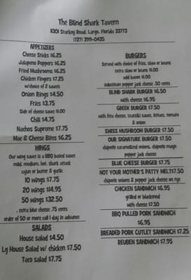 Menu photo 2 Blind Shark Tavern Largo, FL