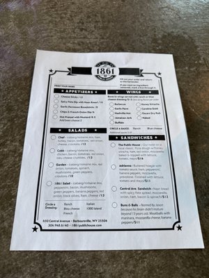 Menu photo 1 1861 Public House Barboursville, WV