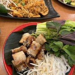 Pun Khao Poon with pork eggrolls Pun Khao Poon with pork eggrolls