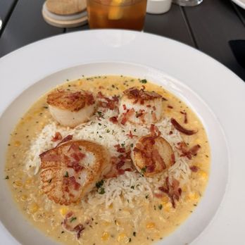 Four Roses Cafe - Seared scallops in a corn sauce - New American Near Me - Plainwell, Michigan