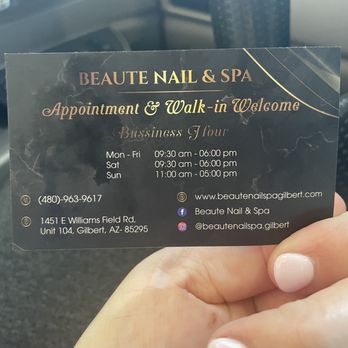 Beaute Nail & Spa - Business card with hours - Nail Salons Near Me - Gilbert, Arizona Beaute Nail & Spa - Business card with hours - Nail Salons Near Me - Gilbert, Arizona