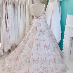 High Vibe Bride - One of our newest designer wedding gowns, with colorful floral print!