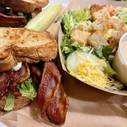 Pockets Grille - BLTA (bacon, lettuce, tomato, avocado on wheat) & side salad with homemade chipotle ranch