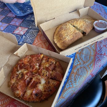 Donatos Pizza - Hot honey pepperoni pizza (personal size), and sausage/black olive calzone - Pizza Near Me - Flower Mound, Texas Donatos Pizza - Hot honey pepperoni pizza (personal size), and sausage/black olive calzone - Pizza Near Me - Flower Mound, Texas
