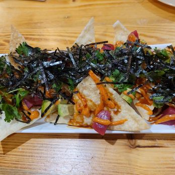 Kinya Ramen - Kinya Nachos, topped with cubes of Ahi Tuna - Sushi Bars Near Me - Hicksville, New York Kinya Ramen - Kinya Nachos, topped with cubes of Ahi Tuna - Sushi Bars Near Me - Hicksville, New York
