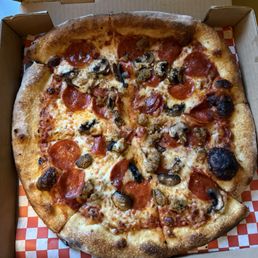 Meat pizza with sausage, pepperoni and mushroom