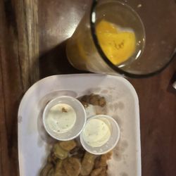 Logie's On Overton - Fried pickles & a blue moon- or what's left of them.