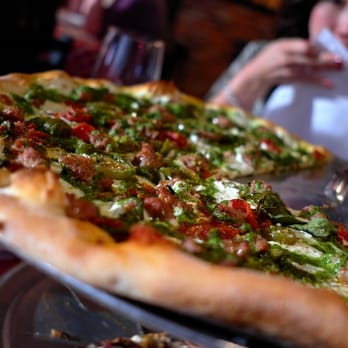 Grimaldi's Pizzeria - Pesto pizza with Sausage, Pepperoni, and Jalapeno - Pizza Near Me - Gilbert, Arizona