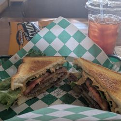 Tall Timber Coffee - Hardwood PB+B Burger and a raspberry iced tea