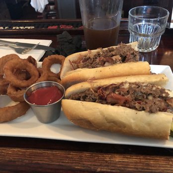 Bowman's Tavern - Cheese steak with onion rings - American Near Me - New Hope, Pennsylvania Bowman's Tavern - Cheese steak with onion rings - American Near Me - New Hope, Pennsylvania