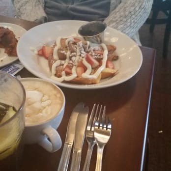 Black Walnut Café - French Toast with strawberries and type of glaze, super good! - Cafes Near Me - Katy, Texas