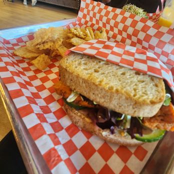 Cosmic Veggies - Tofu sandwich and chips - Vegan Near Me - Anacortes, Washington