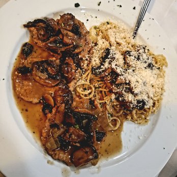 Spolini's - Scaloppine di Vitello ai Funghi, in Marsala wine sauce w/ Spaghetti and plenty of Pecorino Romano - Italian Near Me - Kew Gardens, New York Spolini's - Scaloppine di Vitello ai Funghi, in Marsala wine sauce w/ Spaghetti and plenty of Pecorino Romano - Italian Near Me - Kew Gardens, New York