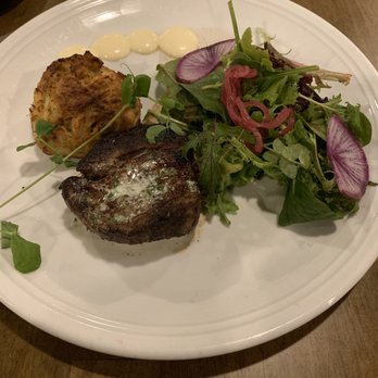 Michael's Cafe White Marsh - "Steak & Cake" - filet and a crab cake with a side of spinach - Bars Near Me - Middle River, Maryland Michael's Cafe White Marsh - "Steak & Cake" - filet and a crab cake with a side of spinach - Bars Near Me - Middle River, Maryland