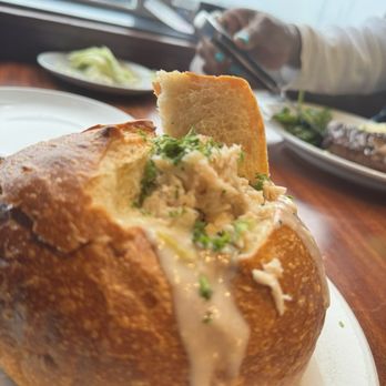 Fog Harbor Fish House - Clam Chowder w/ crab meat  in a Sourdough Bread Bowl - Seafood Near Me - San Francisco, California