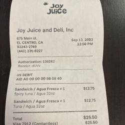 Joy Juice and Deli  - Receipt