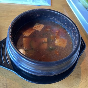 KPUB Korean BBQ - Soybean paste soup 된장찌개 $20 Looked half eaten, less than half of the bowl full and not hot (just luke warm) - Barbeque Near Me - Anchorage, Alaska