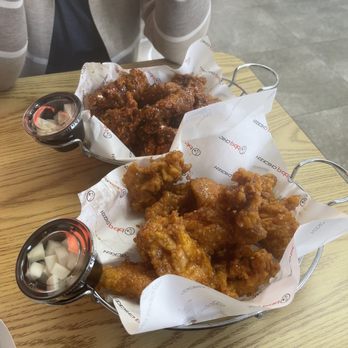 bb.q Chicken - Secret Sauce Wings (top) & Soy Garlic Wings (bottom) - Korean Near Me - Clovis, California bb.q Chicken - Secret Sauce Wings (top) & Soy Garlic Wings (bottom) - Korean Near Me - Clovis, California