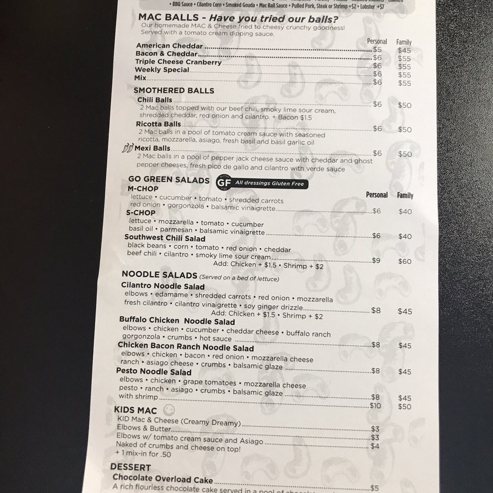 Mix N Mac - Menu - Gluten-Free Near Me - Middletown, New York