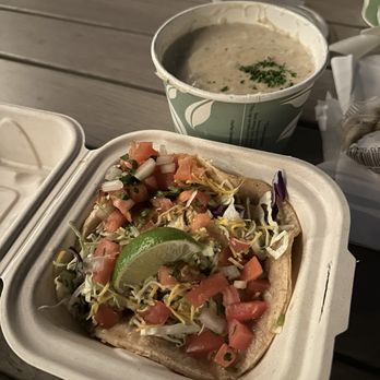 Pacific Beach Fish Shop - Mahi Mahi Taco and Bowl Clam Chowder - Seafood Near Me - San Diego, California