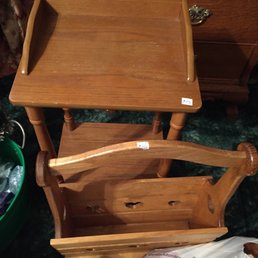 One little phone table for five dollars and a magazine rack for three dollars. This is a great deal!