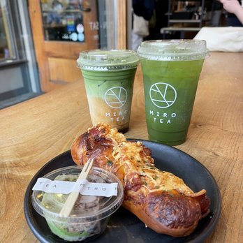 Miro Tea - the all nighter, matcha with espresso and milk, and a matcha soda - Tea Rooms Near Me - Seattle, Washington