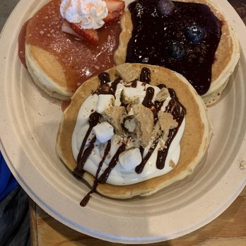 Egghead Cafe - Trio pancakes with s'mores, strawberry shortcake and blueberry - Coffee & Tea Near Me - Honolulu, Hawaii Egghead Cafe - Trio pancakes with s'mores, strawberry shortcake and blueberry - Coffee & Tea Near Me - Honolulu, Hawaii