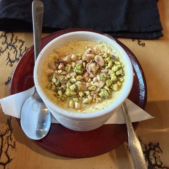 Gola - Orange blossom custard with hazelnut and pistachios - Mediterranean Near Me - San Francisco, California Gola - Orange blossom custard with hazelnut and pistachios - Mediterranean Near Me - San Francisco, California