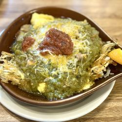 The Bluebird - Tamale skillet.  Green chili was so soggy it put a quarter inch of water down in the tamales & hashbrowns.