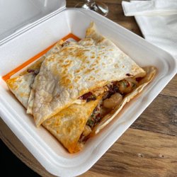 Garcia’s Cocina - Flaming cilantro shrimp quesadilla of my dreams