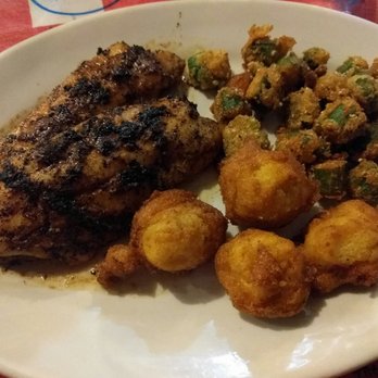 Taylor Grocery & Restaurant - Blackened catfish with fried okra and hush puppies. The hush puppies were the only tasty thing on the plate. - Southern Near Me - Taylor, Mississippi Taylor Grocery & Restaurant - Blackened catfish with fried okra and hush puppies. The hush puppies were the only tasty thing on the plate. - Southern Near Me - Taylor, Mississippi