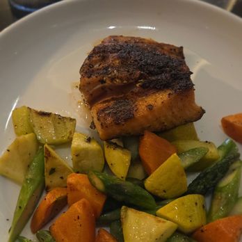 The Gibson - Salmon with cold grilled veggies (not sure how that happened) - American Near Me - Dallas, Texas The Gibson - Salmon with cold grilled veggies (not sure how that happened) - American Near Me - Dallas, Texas