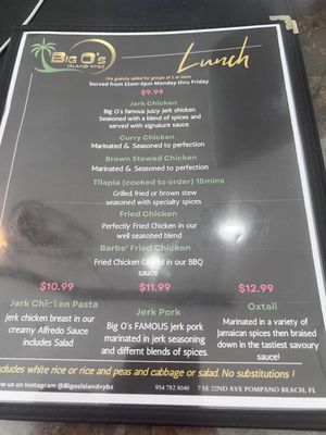 Menu photo 4 Big O’s Island Vybz Pompano Beach, FL