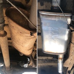 My old muffler and the new MagnaFlow performance muffler installed My old muffler and the new MagnaFlow performance muffler installed