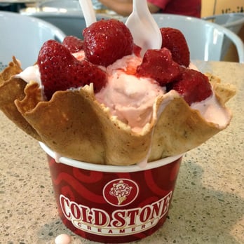 Cold Stone Creamery - Strawberry Ice Cream with fresh strawberry mix in. In waffle bowl - Ice Cream & Frozen Yogurt Near Me - Milpitas, California Cold Stone Creamery - Strawberry Ice Cream with fresh strawberry mix in. In waffle bowl - Ice Cream & Frozen Yogurt Near Me - Milpitas, California