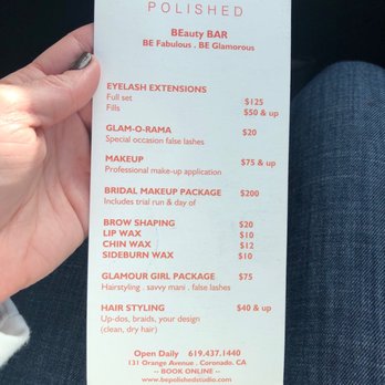BE Polished - Backside of menu (cancellation fee not mentioned) - Eyelash Service Near Me - Coronado, California
