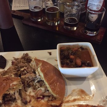 Block Brewing - Pulled pork sandwich with BBQ beans. - Barbeque Near Me - Howell, Michigan